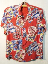 50's HAUOLI KAMAAINA製パネル状絵柄ヴィンテージハワイアンシャツ