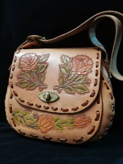 画像1: 50's〜60's 薔薇柄ヴィンテージレザーBag