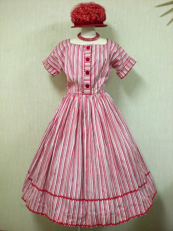 50's〜60's miss TRUde JR.製ヴィンテージ赤白ストライプワンピース 