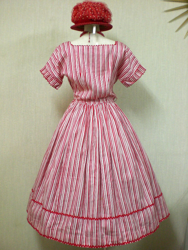 50's〜60's miss TRUde JR.製ヴィンテージ赤白ストライプワンピース 